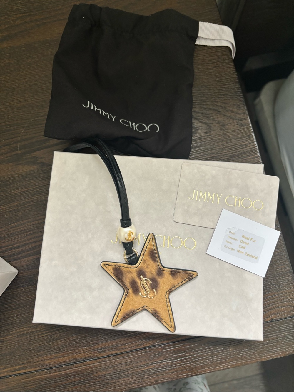 Jimmy Choo Brown & Gold Star Leather Key Charm